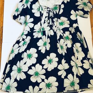 She + Sky Navy Floral Fit-and-Flare Dress with White & Green Flowers